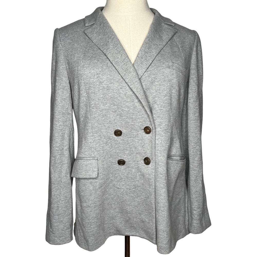 Soft Surroundings women's light grey cotton blazer jacket front pockets L